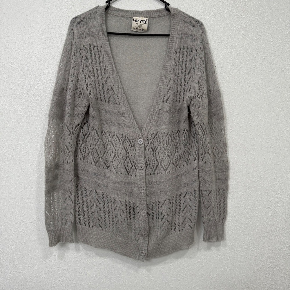 Kirra Womens Grey Knit Cardigan Sweater Open‎ Weave Long Sleeve Extra Large